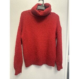 Yet Again Chunky Knit Sweater Women Sz L Nubby Texture RED Cowl Turtle Roll Neck